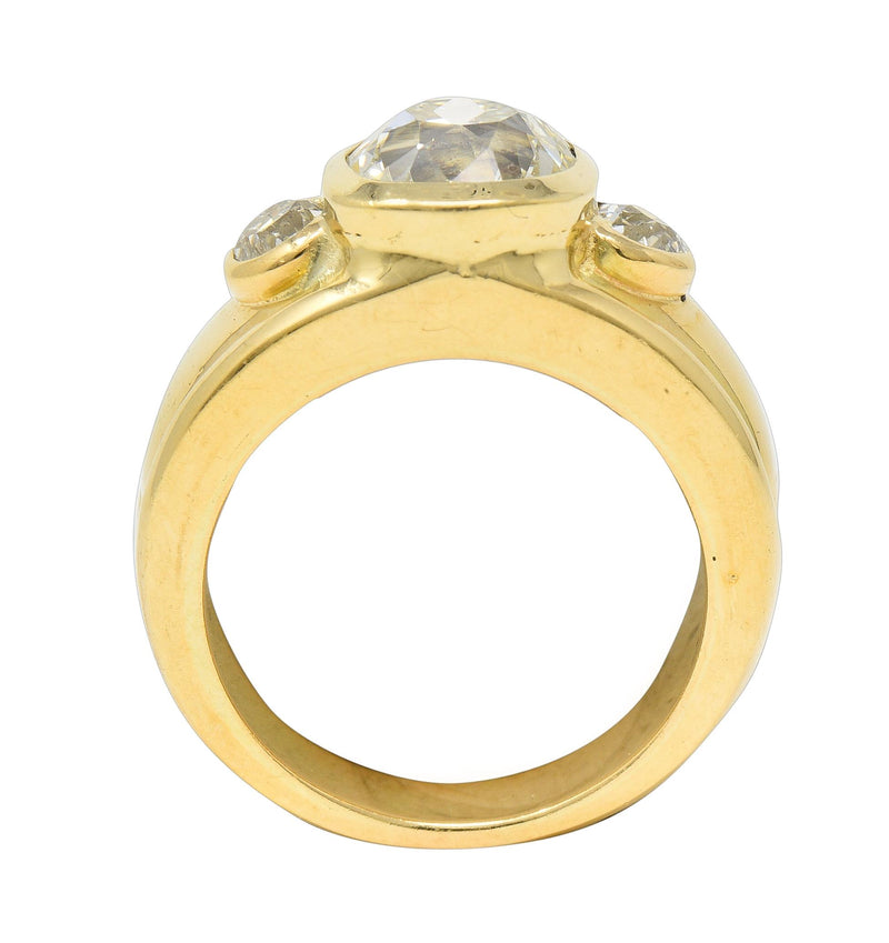 Mellerio 2.95 CTW Old Mine Cut Diamond 18 Karat Yellow Gold Three Stone Vintage Unisex Ring