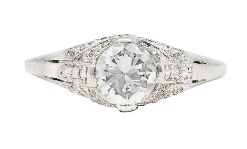 Art Deco 1.14 CTW Diamond Platinum Bombé Engagement Ring