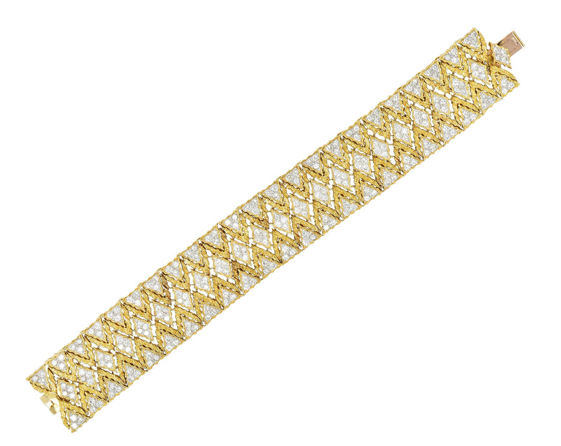 Buccellati 1970s 7.01 CTW Diamond 18 Karat Yellow Gold Textured Vintage Mesh Bracelet