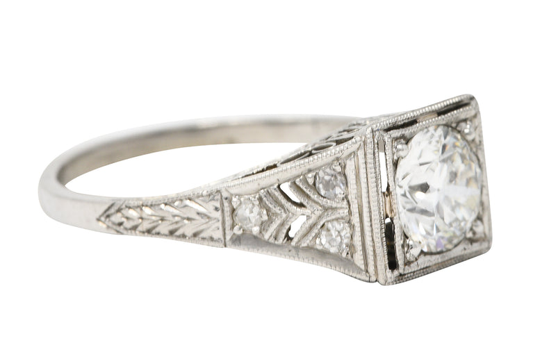 Art Deco 1.17 CTW European Cut Diamond Platinum Trellis Engagement Ring