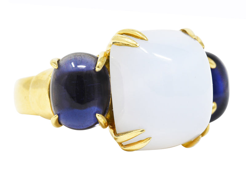 1990’s Seaman Schepps Blue Chalcedony Amethyst 18 Karat Yellow Gold Cabochon Ring