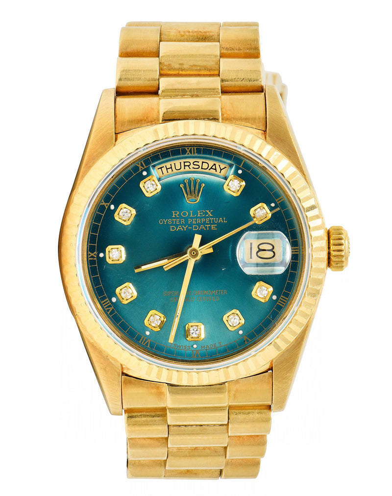 Rolex President Day-Date Vintage Men’s Green Dial Diamond Unisex Watch 18038