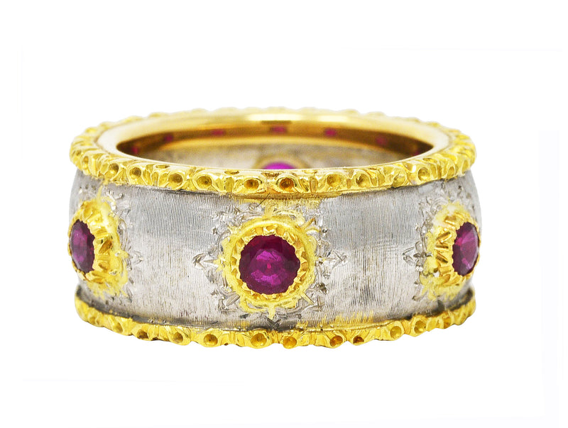 1970’s Vintage 0.80 CTW Ruby 18 Karat Two-Tone Gold Band Ring