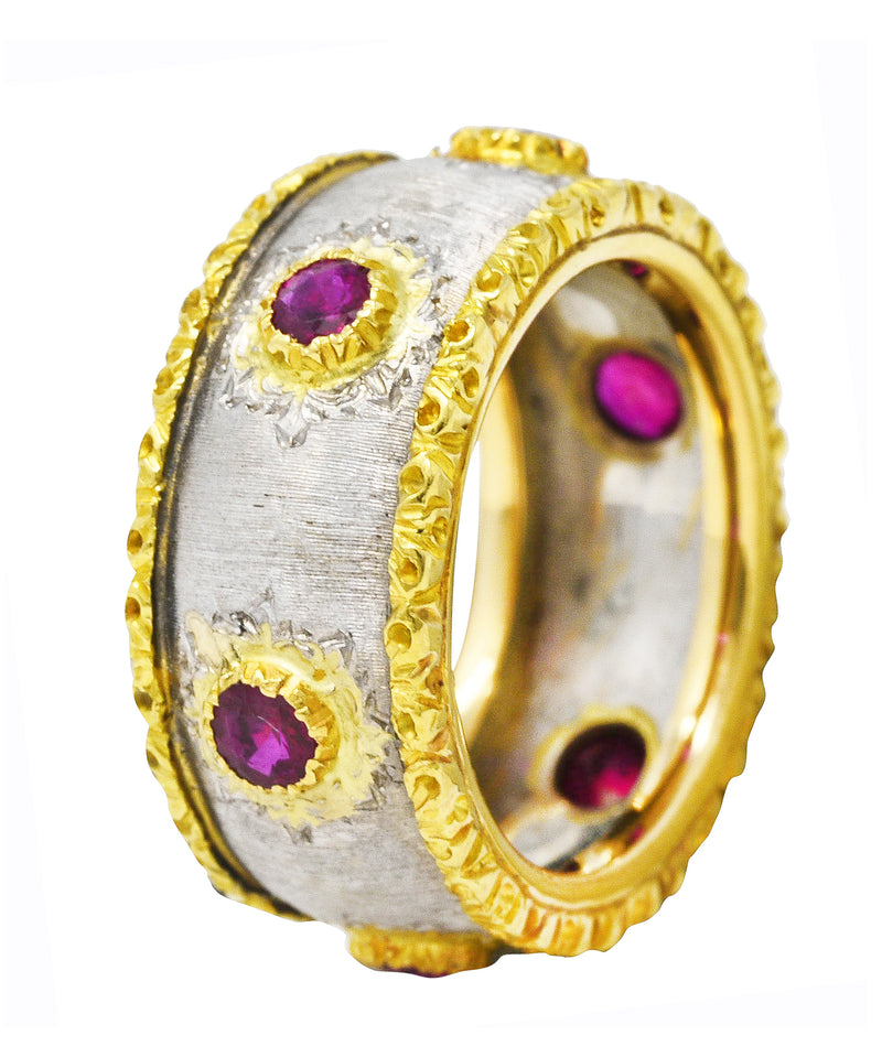 1970’s Vintage 0.80 CTW Ruby 18 Karat Two-Tone Gold Band Ring