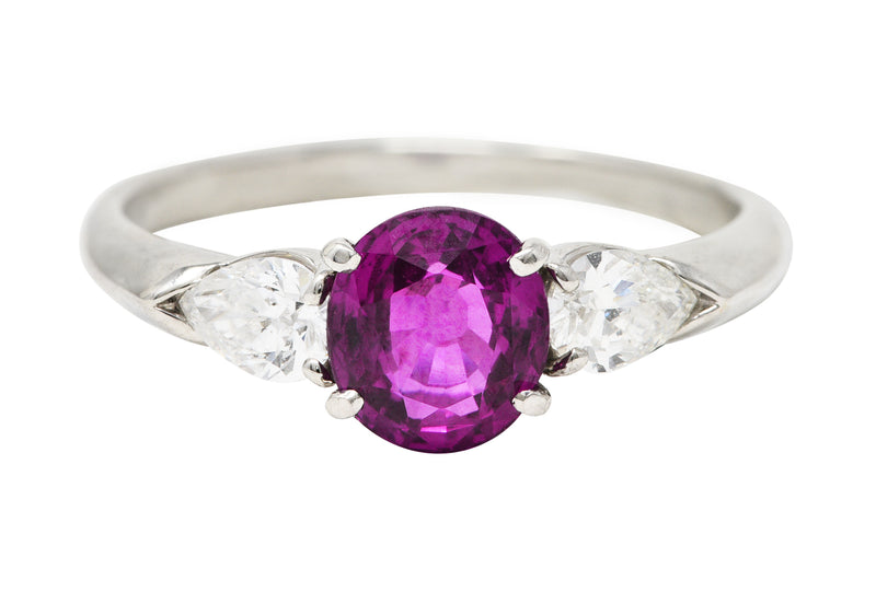 Contemporary 1.60 CTW Pink Sapphire Diamond Platinum Three Stone Ring