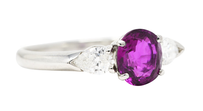 Contemporary 1.60 CTW Pink Sapphire Diamond Platinum Three Stone Ring