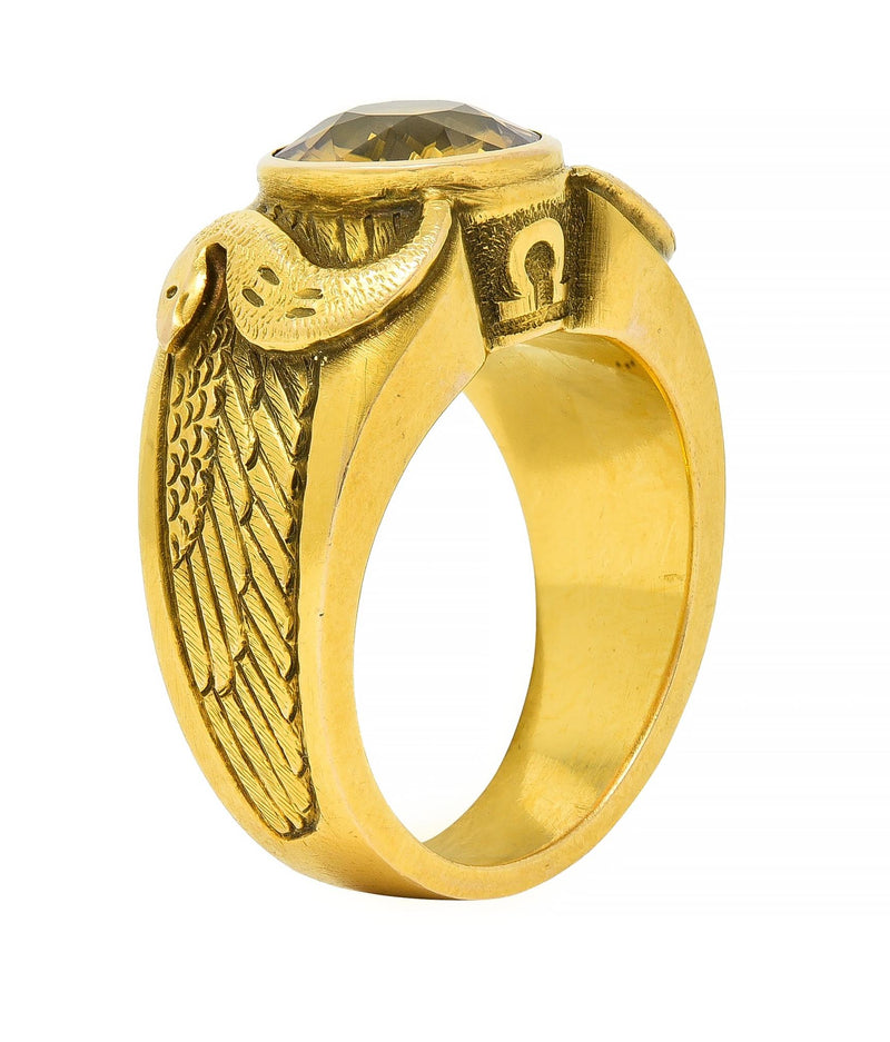 Art Nouveau 4.57 CTW Zircon 14 Karat Yellow Gold Winged Serpent Antique Men’s Unisex Ring