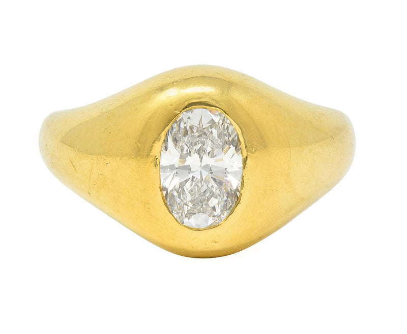 Cartier 1960’s 1.22 CTW Oval Cut Diamond 18 Karat Yellow Gold Unisex Signet Ring