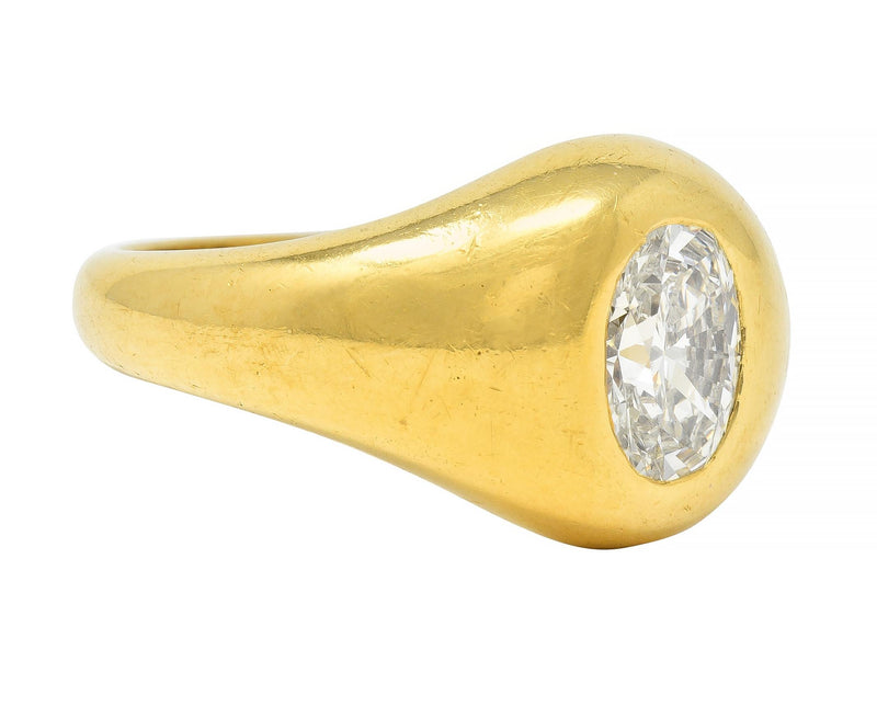 Cartier 1960’s 1.22 CTW Oval Cut Diamond 18 Karat Yellow Gold Unisex Signet Ring