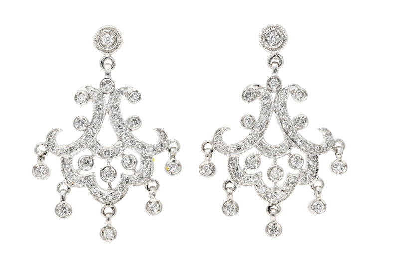 Contemporary 1.50 CTW Diamond 18 Karat White Gold Chandelier Earrings