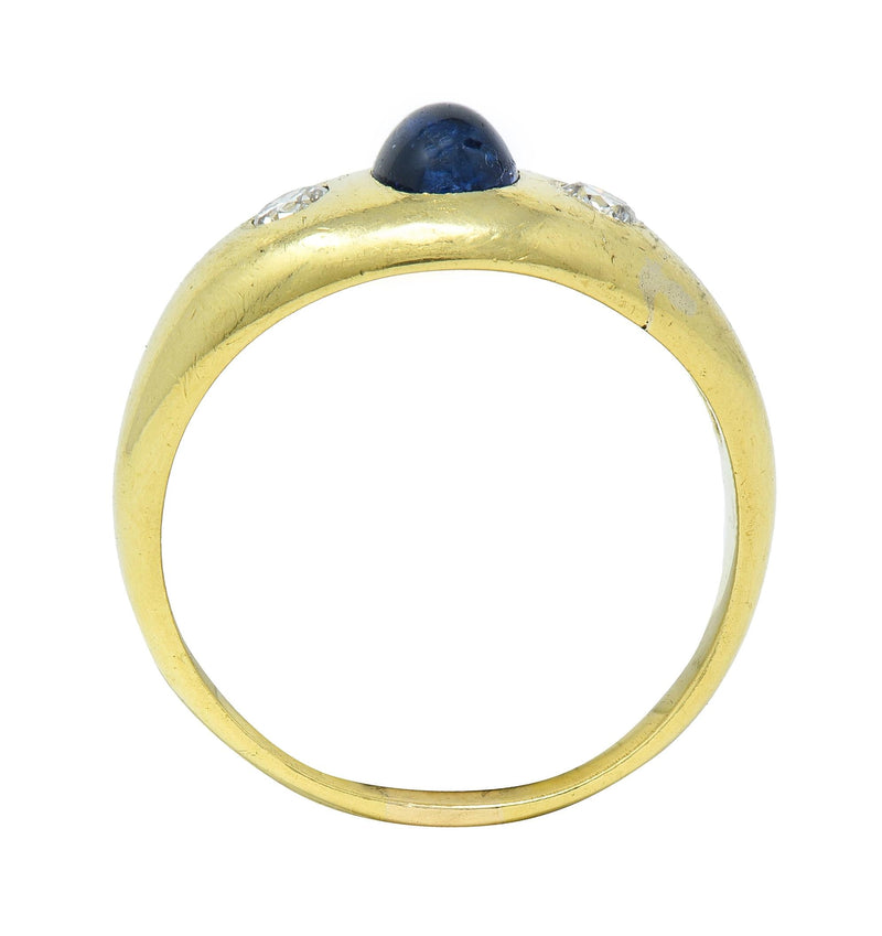 Mid-Century 1.36 CTW Sapphire Diamond 14 Karat Yellow Gold Three Stone Ring