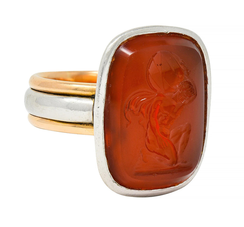 Victorian Carnelian Platinum 18 Karat Rose Gold Intaglio Atlas Antique Ring