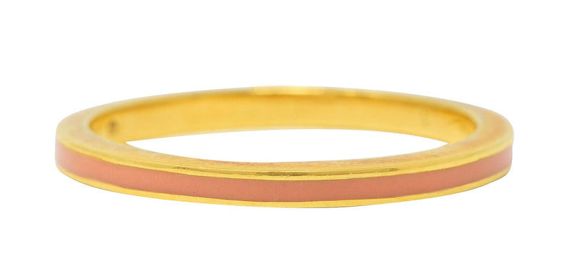 Hidalgo 1990’s Vintage Peach Enamel 18 Karat Yellow Gold Eternity Band Ring