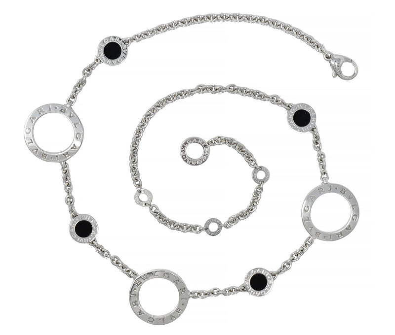 Bulgari 18 Karat White Gold Onyx Circle Bvlgari Sautoir Seven Station Necklace