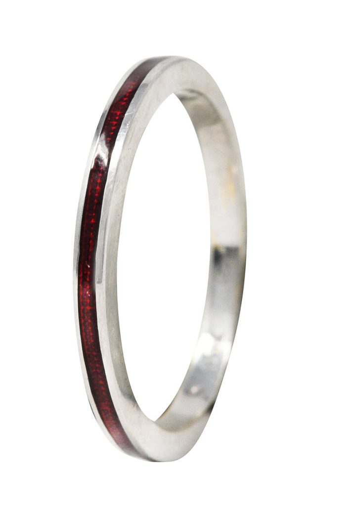 Hidalgo Vintage Guilloche Red Enamel 18 Karat White Gold Eternity Band Stack Ring