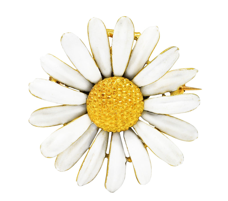 Tiffany & Co. Antique Enamel 18 Karat Yellow Gold Daisy Flower Pendant Brooch