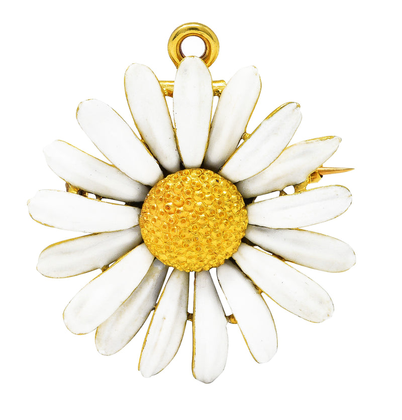 Tiffany & Co. Antique Enamel 18 Karat Yellow Gold Daisy Flower Pendant Brooch