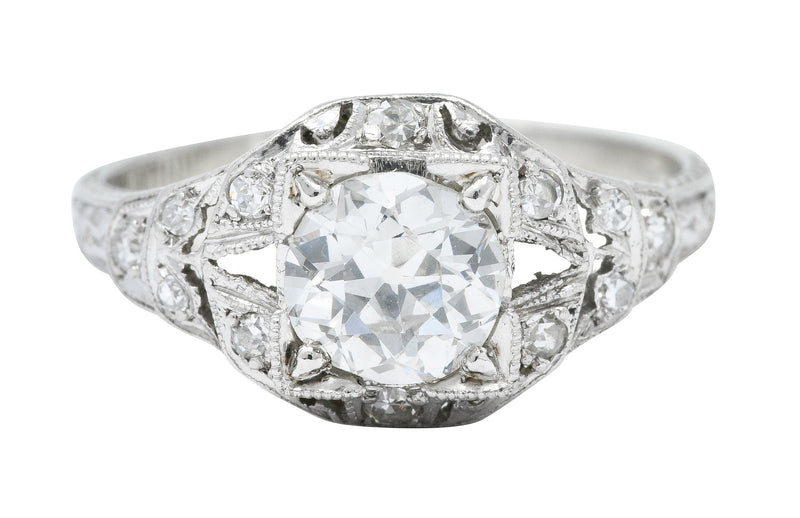 Art Deco 1.13 CTW Diamond Platinum Foliate Engagement Ring