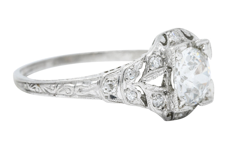 Art Deco 1.13 CTW Diamond Platinum Foliate Engagement Ring