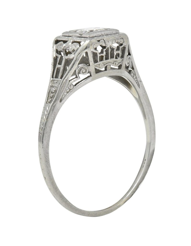 Art Deco 0.29 CTW Old European Diamond 14 Karat White Gold Column Engagement Ring