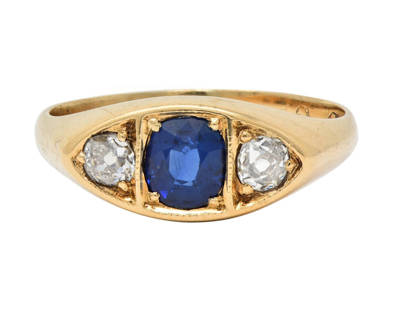 Vintage 1960s 1.09 CTW Sapphire Diamond 14 Karat Gold Marquise Three Stone Ring