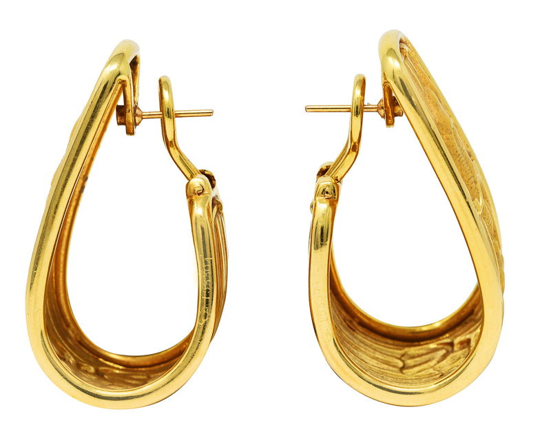 Carrera y Carrera 1980’s 18 Karat Yellow Gold Elephant J-Hoop Vintage Earrings