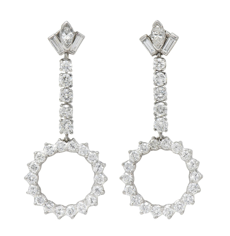 Contemporary 1.74 CTW Round Brilliant Diamond Platinum Circle Drop Earrings