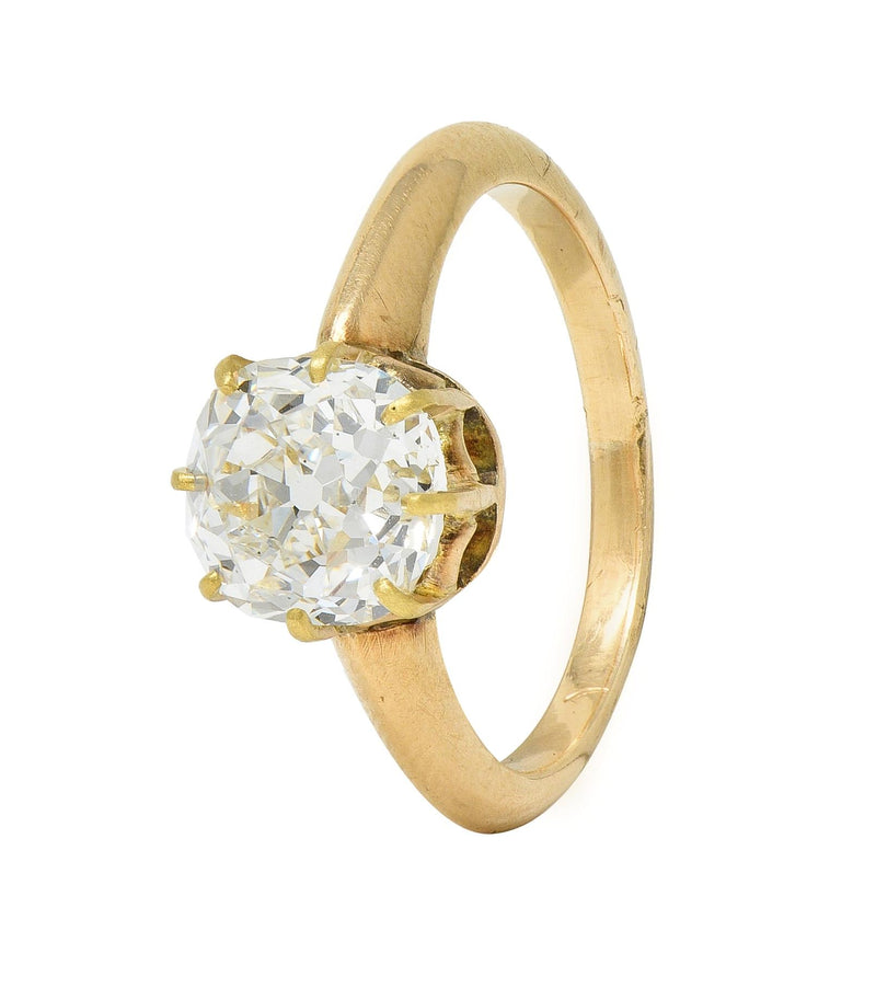 Victorian 2.11 CTW Old Mine Cut Diamond 14 Karat Yellow Gold Arch Antique Engagement Ring GIA