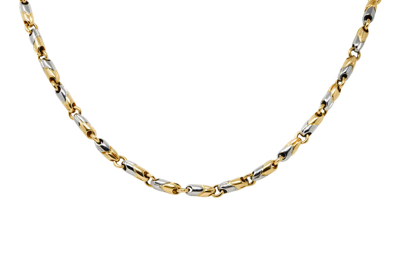 Bulgari 1990’s 18 Karat Yellow Gold Stainless Steel Unisex Passo Doppio Chevron Chain Vintage Necklace