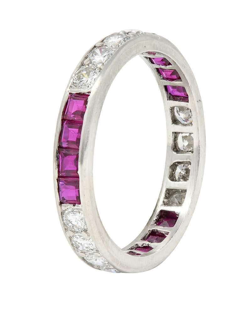 1960’s Oscar Heyman 1.72 CTW Diamond Ruby Platinum Eternity Band Ring