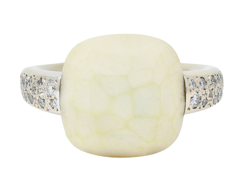 Pomellato White Opal Pave Diamond 18 Karat White Gold Capri Gemstone Ring