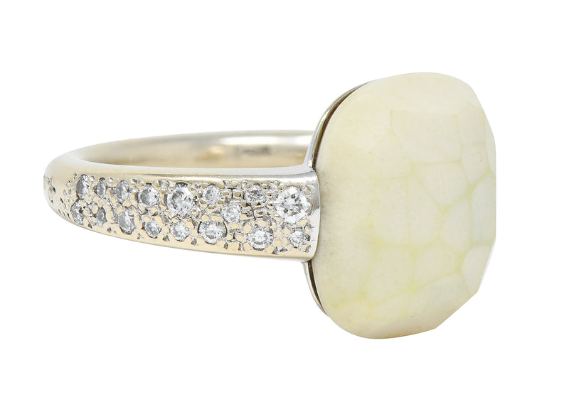 Pomellato White Opal Pave Diamond 18 Karat White Gold Capri Gemstone Ring