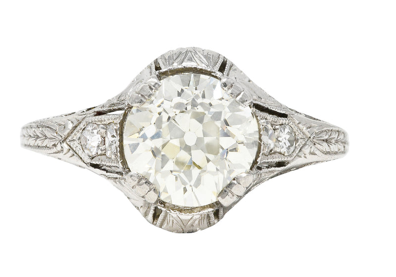 Early Art Deco 1.30 CTW Old European Cut Diamond Platinum Scrolled Antique Engagement Ring