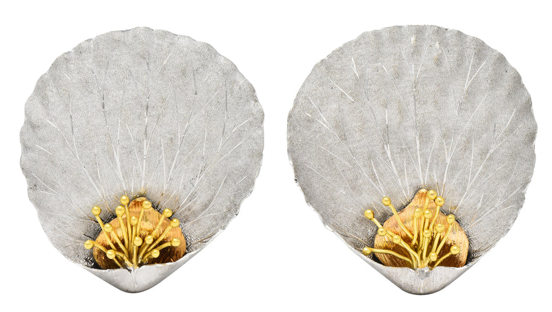 Buccellati 18 Karat Two-Tone White Yellow Gold Magnolia Petal Earrings