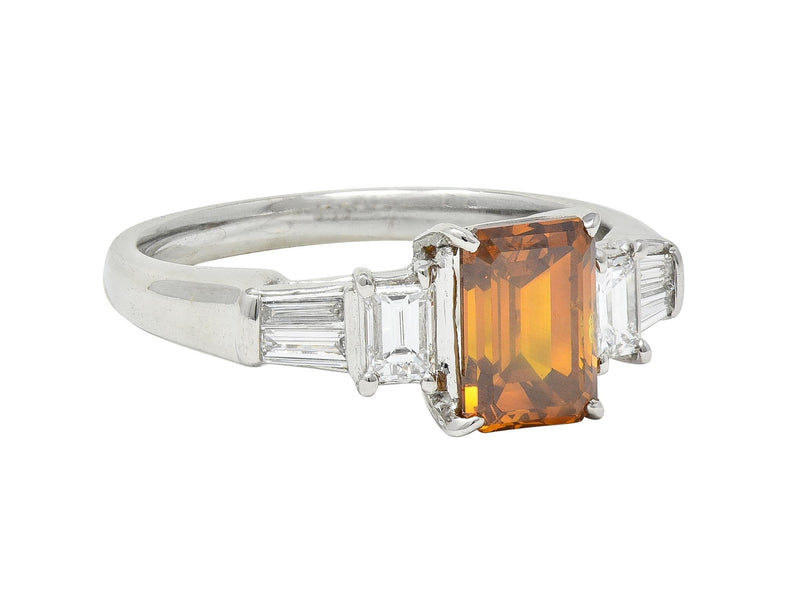 Contemporary 1.95 CTW Fancy Orange Brown Diamond Platinum Five Stone Engagement Ring