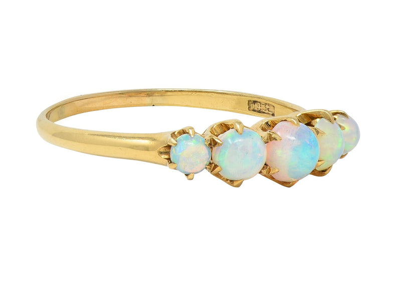 Late Victorian Opal 14 Karat Yellow Gold Antique Five Stone Band Ring