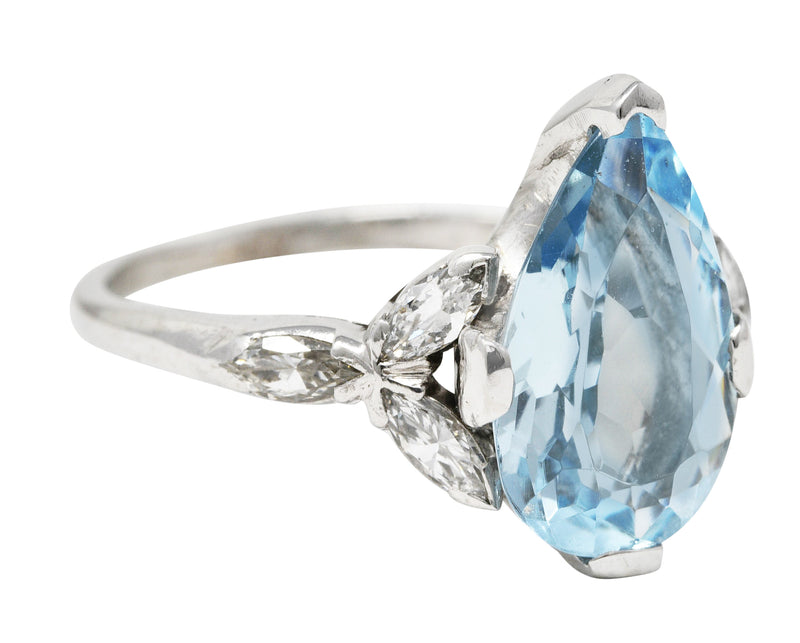 1950’s Mid-Century 2.00 CTW Aquamarine Diamond Platinum Vintage Gemstone Ring