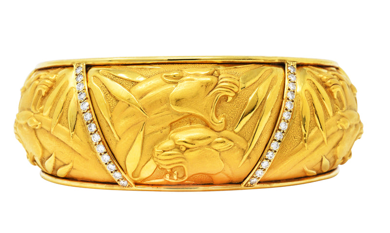 Carrera y Carrera Diamond 18 Karat Yellow Gold Panther Cuff Bracelet