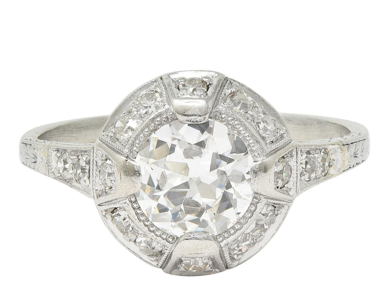 Art Deco 1.32 CTW Old European Cut Diamond Platinum Halo Vintage Engagement Ring