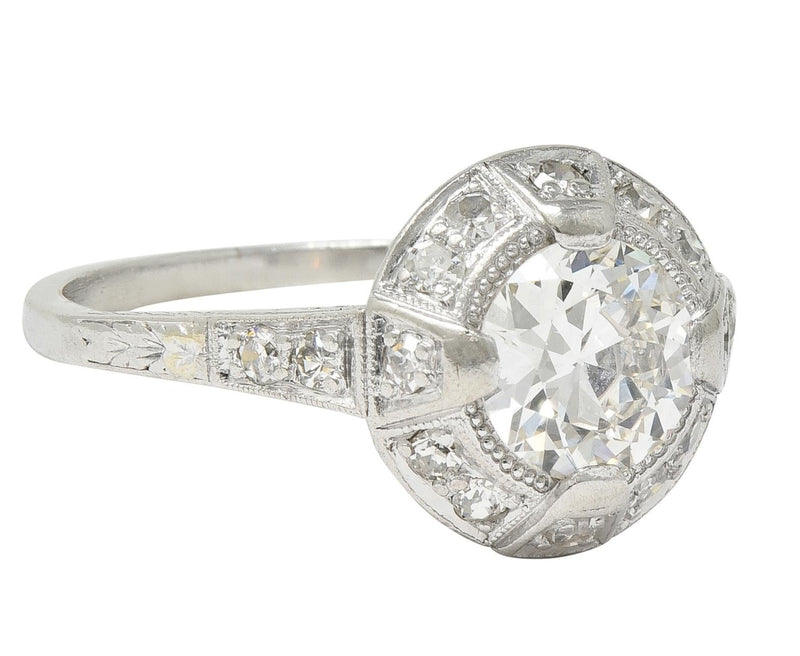 Art Deco 1.32 CTW Old European Cut Diamond Platinum Halo Vintage Engagement Ring