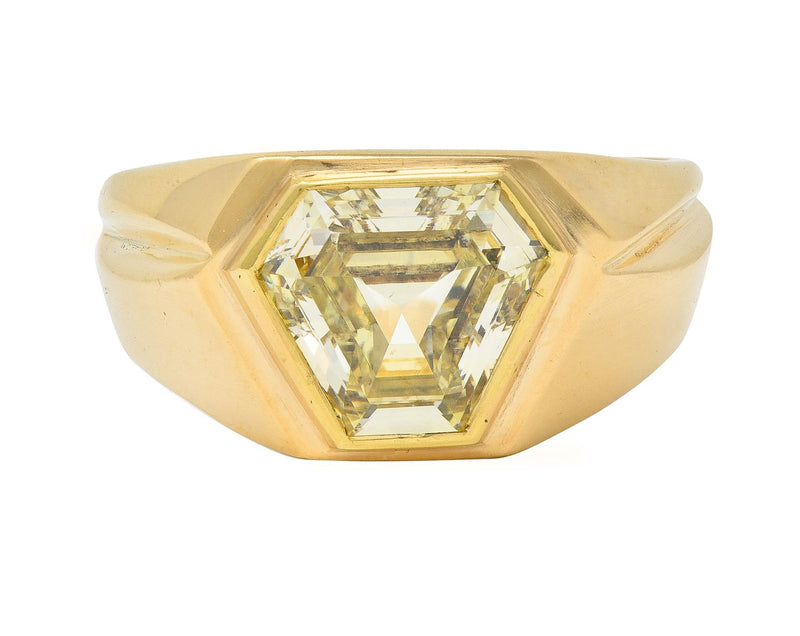 2.44 CTW Hexagonal Cut Fancy Yellow Diamond 14 Karat Gold Vintage Unisex Ring GIA