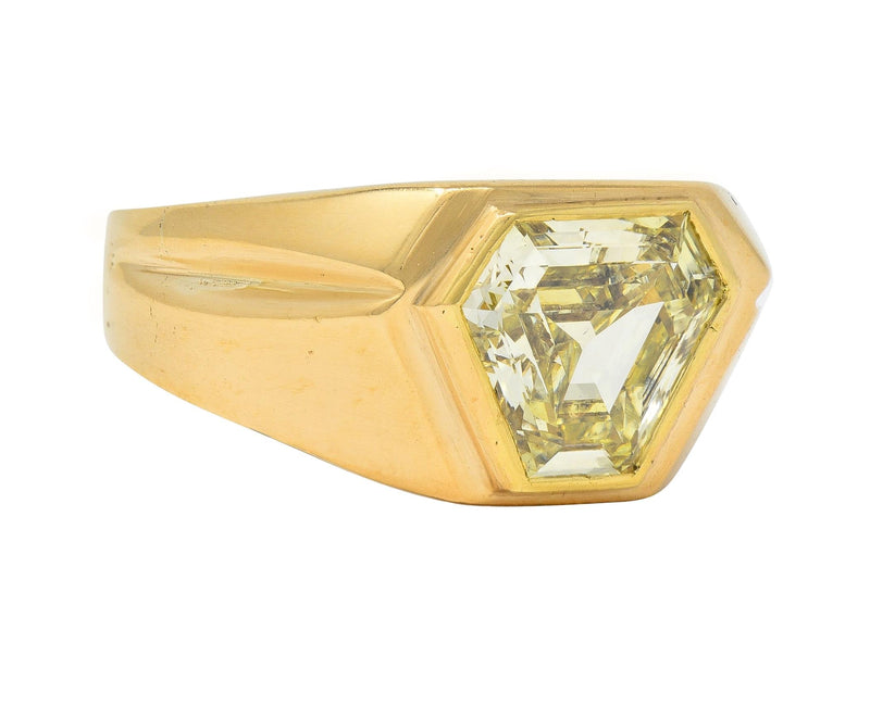 2.44 CTW Hexagonal Cut Fancy Yellow Diamond 14 Karat Gold Vintage Unisex Ring GIA