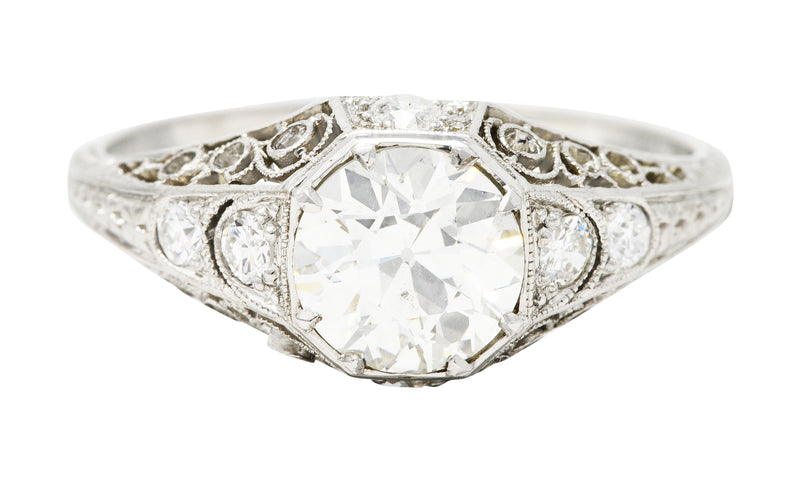 Early Art Deco 1.92 CTW Diamond Platinum Scrolled Filigree Engagement Ring