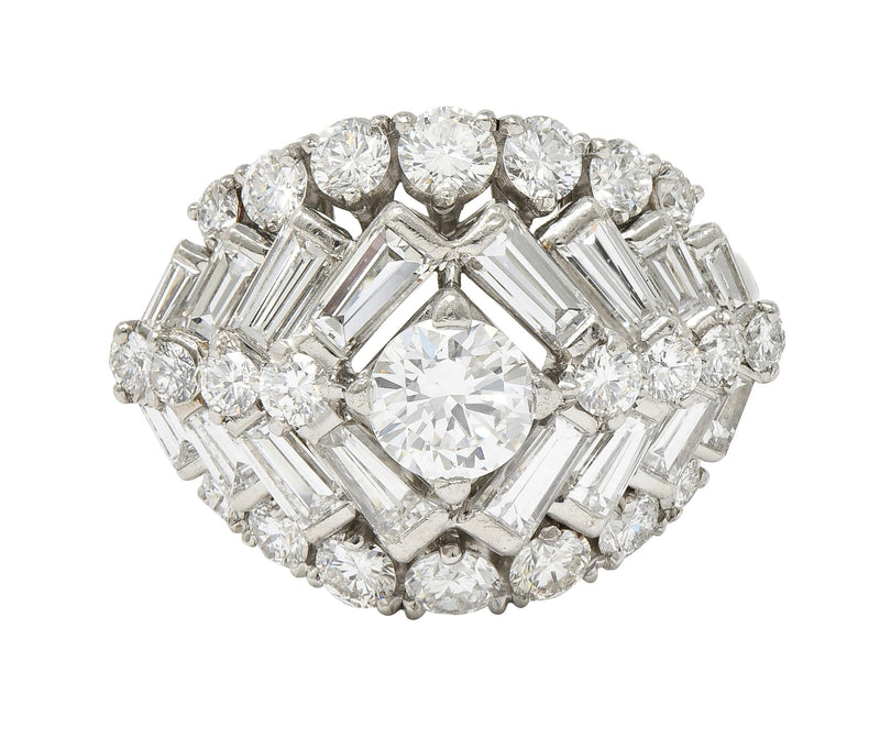 Mid-Century 3.53 CTW Diamond Platinum Stepped Bombé Vintage Dinner Ring