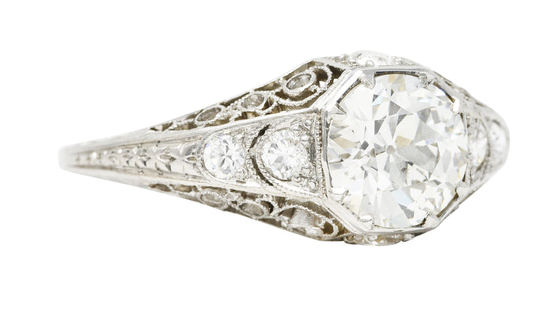 Early Art Deco 1.92 CTW Diamond Platinum Scrolled Filigree Engagement Ring