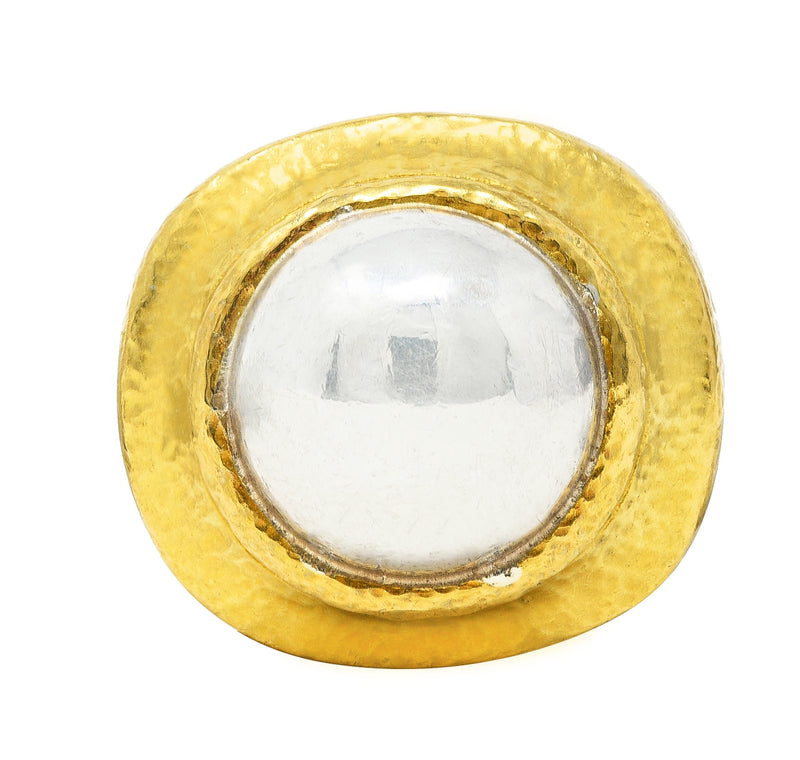 Zolatas 1980’s Platinum 22 Karat Yellow Gold Hammered Dome Vintage Ring