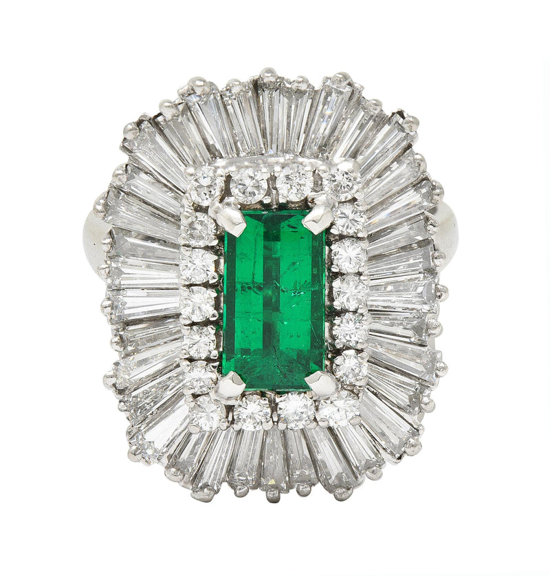 Mid-Century 4.22 CTW Emerald Diamond Platinum Ballerina Halo Convertible Vintage Pendant Ring GIA