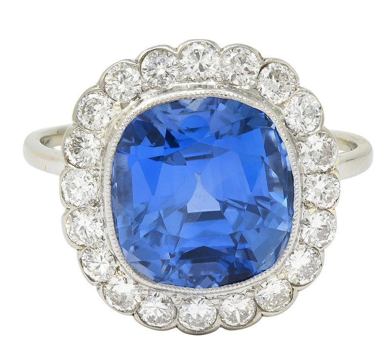 Art Deco 9.87 CTW No Heat Ceylon Sapphire Diamond Platinum Vintage Halo Ring AGL