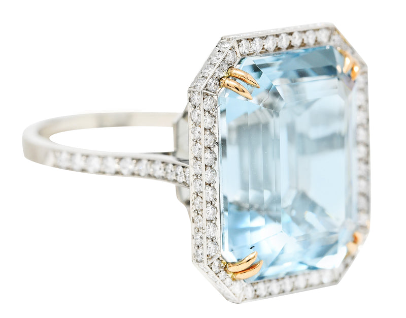 Contemporary 17.25 CTW Aquamarine Diamond Platinum 18 Karat Gold Cocktail Ring