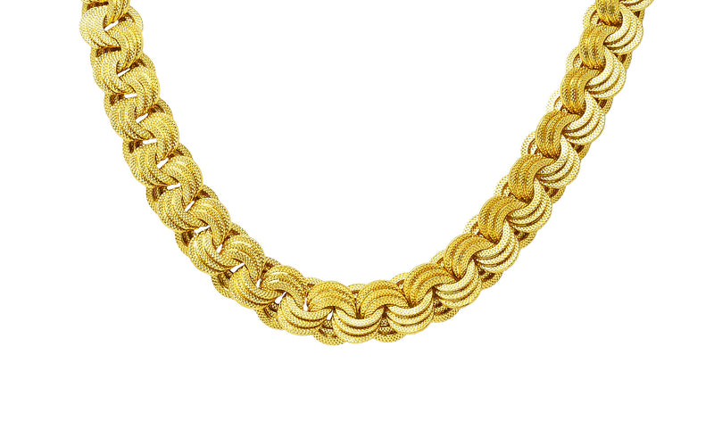 1960’s 18 Karat Yellow Gold Etched Triple Curb Link Vintage Unisex Chain